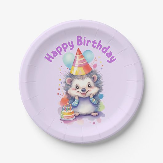 Igel Birthday Whimsical Watercolor Pappteller (Vorderseite)
