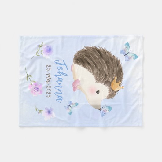 Igel blau 2 - Aquarell-Design | personalisierbare Fleecedecke (Vorderseite (Horizontal))