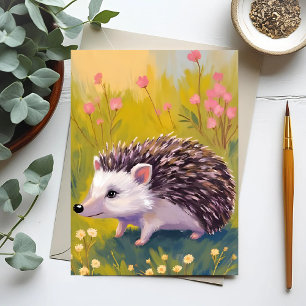 Igel Blumenfeld Tiermalerei Postkarte
