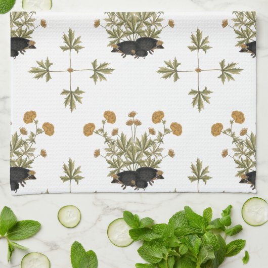 Igel Botanisches Holzmuster Geschirrtuch (Gefaltet)