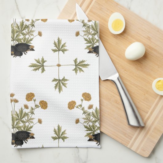 Igel Botanisches Holzmuster Geschirrtuch (Viertel Falte)