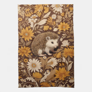 Igel-Braun-Blumenmuster inspiriert von William Mor Geschirrtuch