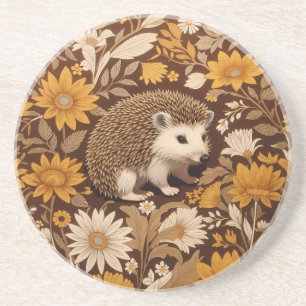 Igel-Braun-Blumenmuster inspiriert von William Mor Getränkeuntersetzer