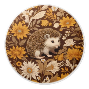 Igel-Braun-Blumenmuster inspiriert von William Mor Keramikknauf