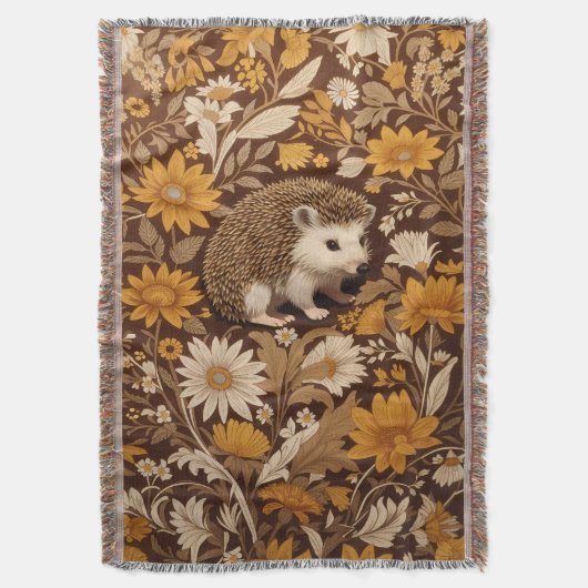 Igel Brown Floral William Morris Inspiriert Decke (Vorderseite Vertikal)
