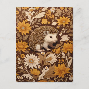 Igel Brown Floral William Morris Inspiriert Postkarte