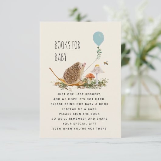 Igel Bücher für Baby Pilze Ballon Boy Einladung (Stehend Vorderseite)