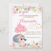 Igel Bugballons Rosa Blütendusche Einladung (Vorderseite)