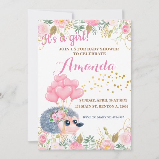 Igel Bugballons Rosa Blütendusche Einladung (Vorderseite)