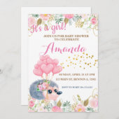 Igel Bugballons Rosa Blütendusche Einladung (Vorne/Hinten)