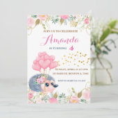 Igel Bugballons Rosa Blütengeburten Einladung (Stehend Vorderseite)