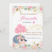 Igel Bugballons Rosa Blütengeburten Einladung (Vorne/Hinten)