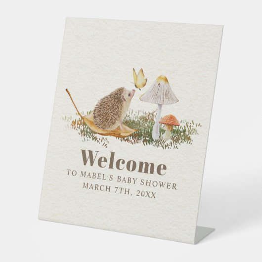 Igel Butterfly Pilz Woodland Babydusche Sockelschild (Vorderseite)