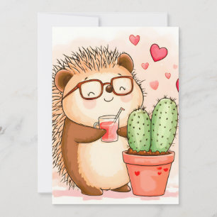 Igel Cactus Cheers Watercolor Feiertagskarte