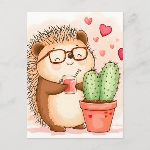 Igel Cactus Cheers Watercolor Feiertagspostkarte