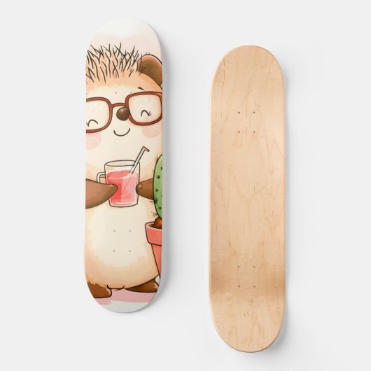 Igel Cactus Cheers Watercolor Skateboard (Vorderseite)