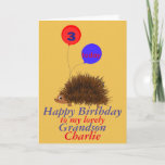 Igel Cartoon Birthday Grandson Namensalter Karte<br><div class="desc">Kinder Geburtstagskarte,  ändern Sie den Namen und das Alter auf der Vorderseite,  ändern Sie die Beziehung,  falls erforderlich,  und fügen Sie zusätzliche Nachrichten und Namen hinzu. Ein niedlicher Cartoon Igel mit einem Lächeln,  großen Augen und Ballons mit Alter. Für Enkel.</div>