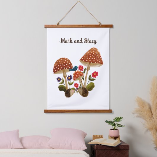 Igel Couple in einem Pilzwald Wandteppich Mit Holzrahmen (Schlafzimmer)