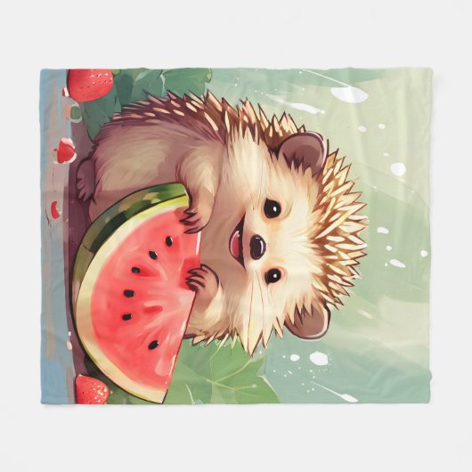 Igel, der ein Stück Wassermelone genießt Fleecedecke (Vorderseite (Horizontal))
