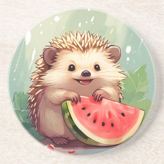 Igel, der ein Stück Wassermelone genießt Getränkeuntersetzer (Vorne)