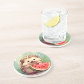 Igel, der ein Stück Wassermelone genießt Getränkeuntersetzer (Seite)