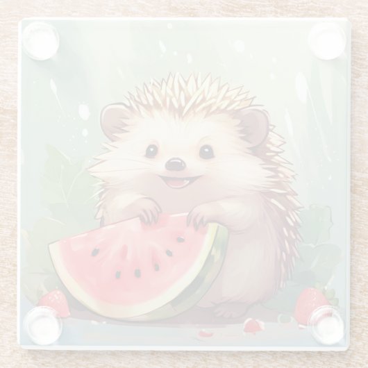 Igel, der ein Stück Wassermelone genießt Glasuntersetzer (Rückseite)