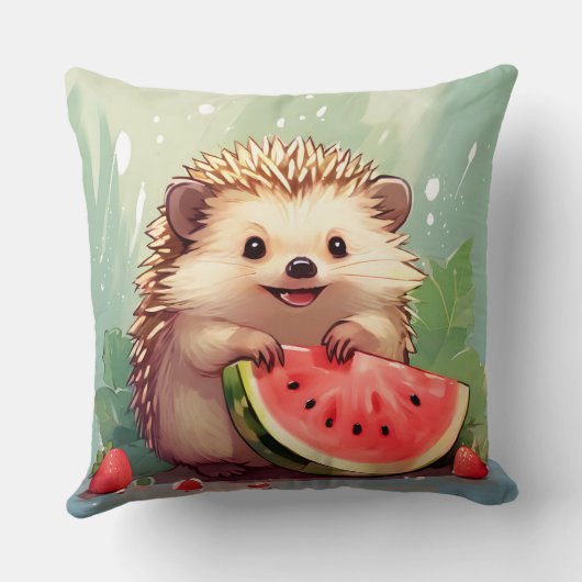 Igel, der ein Stück Wassermelone genießt Kissen (Rückseite)
