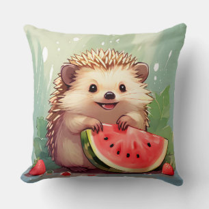 Igel, der ein Stück Wassermelone genießt Kissen