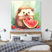 Igel, der ein Stück Wassermelone genießt Leinwanddruck (Insitu (Schlafzimmer))