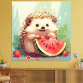 Igel, der ein Stück Wassermelone genießt Leinwanddruck (Insitu (Wohnzimmer))