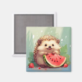Igel, der ein Stück Wassermelone genießt Magnet (Vorderseite/Rückseite)