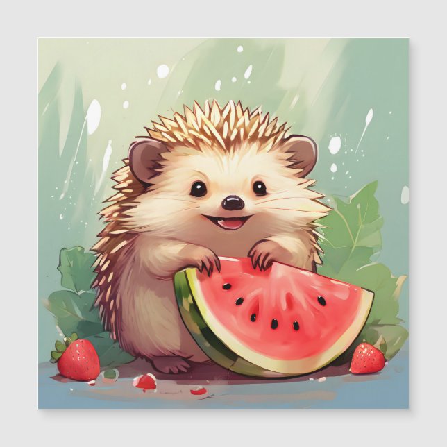 Igel, der ein Stück Wassermelone genießt Magnetkarte (Vorderseite)