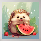 Igel, der ein Stück Wassermelone genießt Poster (Vorne)
