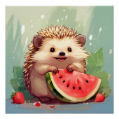 Igel, der ein Stück Wassermelone genießt Poster (Vorderseite)