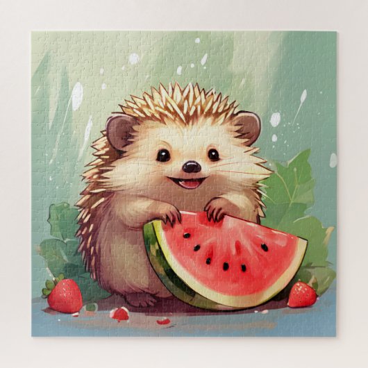 Igel, der ein Stück Wassermelone genießt Puzzle (Vertikal)