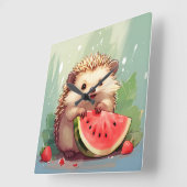 Igel, der ein Stück Wassermelone genießt Quadratische Wanduhr (Winkel)