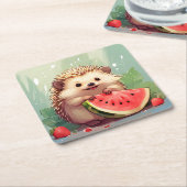 Igel, der ein Stück Wassermelone genießt Rechteckiger Pappuntersetzer (angewinkelt)