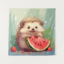 Igel, der ein Stück Wassermelone genießt Wandteppich