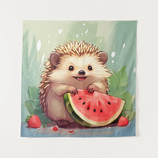 Igel, der ein Stück Wassermelone genießt Wandteppich (Vorderseite)