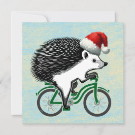 Igel, der mit dem Fahrrad Weihnachtsmannmütze fähr Feiertagskarte