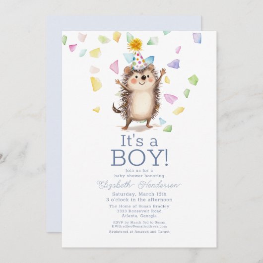 Igel Es ist eine Baby-Dusche Einladung (Vorne/Hinten)