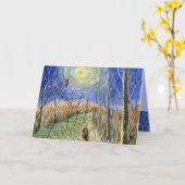 Igel, Eule, Mond und Sterne Wasserfarbe Karte (Gelbe Blume)