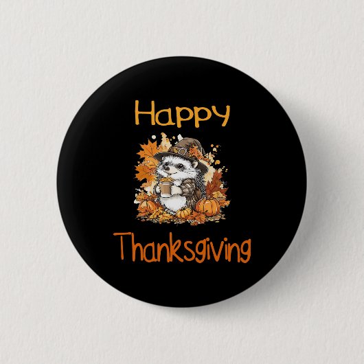 Igel Fall Erntedank glücklich Thanksgiving Button (Vorderseite)