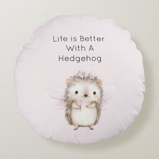 Igel Fee mit Blumen Rundes Kissen (Vorderseite)