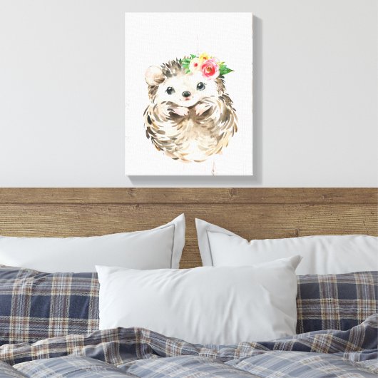Igel "Floral" in Aquarellfarben, Landtiere Leinwanddruck (Insitu (Schlafzimmer))
