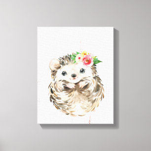 Igel "Floral" in Aquarellfarben, Landtiere Leinwanddruck