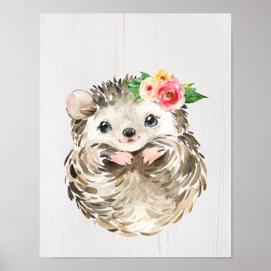 Igel "Floral" in Aquarellfarben, Landtiere Poster (Vorne)