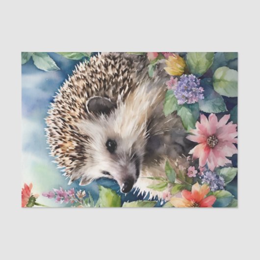 Igel Floral Watercolor Portrait Seidenpapier (Vorderseite)