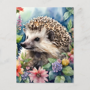 Igel Floral Watercolor Postkarte