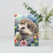 Igel Floral Watercolor Postkarte (Stehend Vorderseite)
